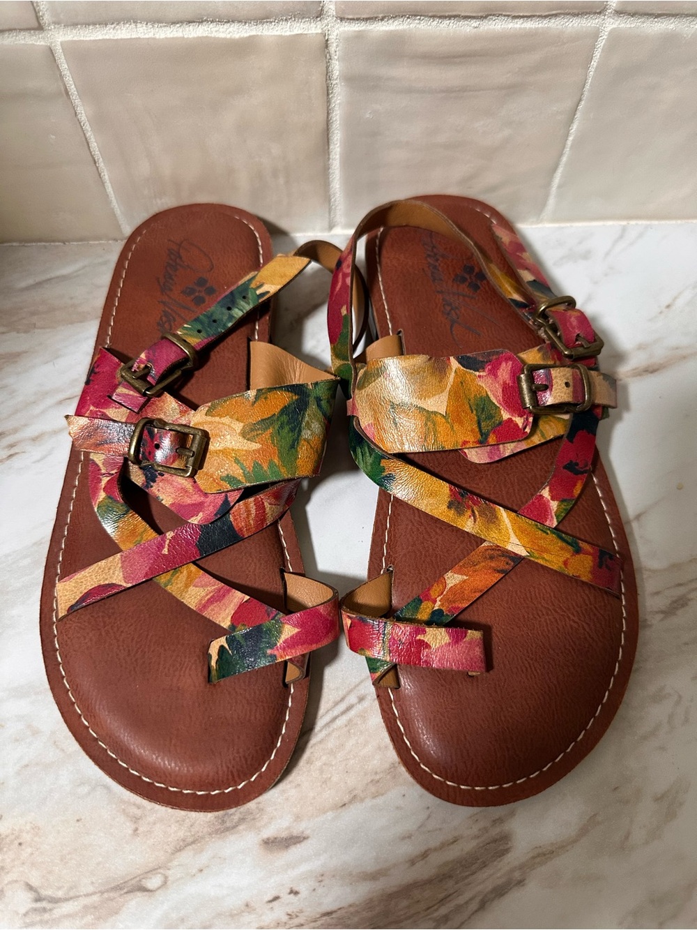 Patricia Nash Floral Leather Fidella Slingback Flat Sandals